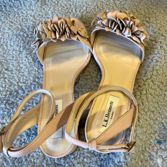 LK Bennett Sandals Women US 6 EU 37 Pink Floral Leather Ankle Strap Marshmellow - Picture 4 of 11
